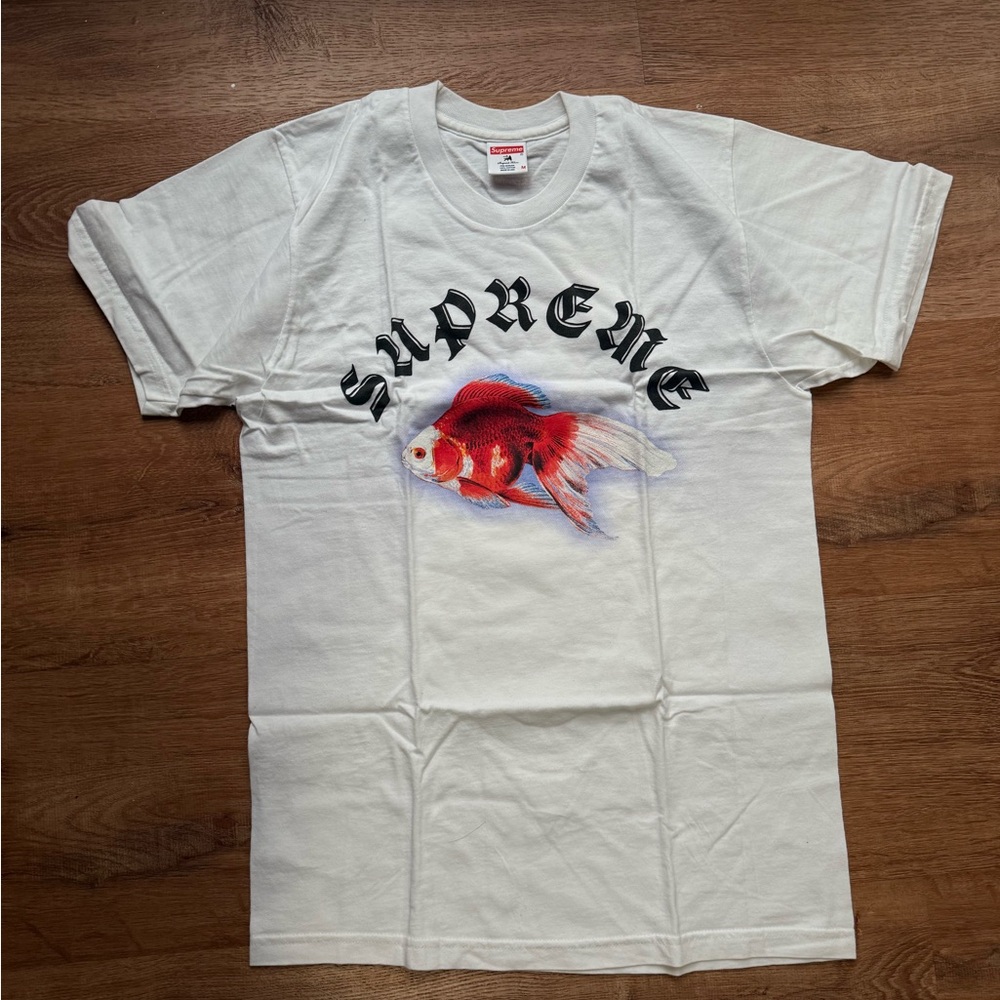 Supreme Sasquatch Fabrix White T-Shirt with Red and Blue Goldfish Graphic